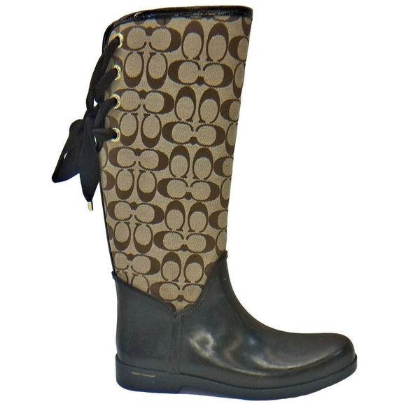 Coach Tristy Brown Lace up rain boot size 9 Authentic - Picture 1 of 7